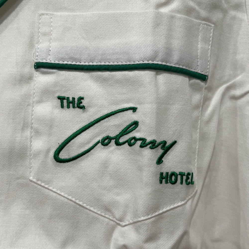 Petite Plume x The Colony Hotel 2 pcs White Cotton Green Piping PJ size S - Picture 11 of 16